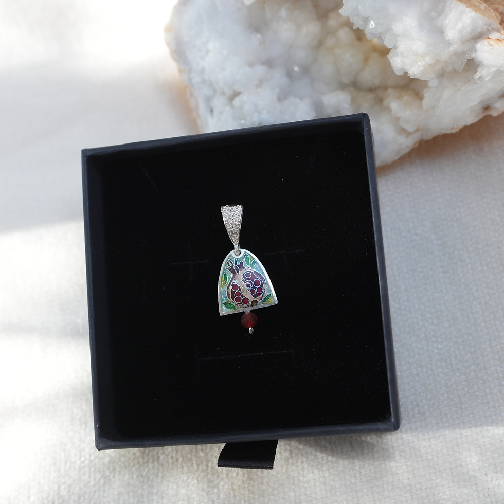 Thumbnail: Handmade Silver Cloisonne Enamel Pendant. Pomegranate design with Gemstone.