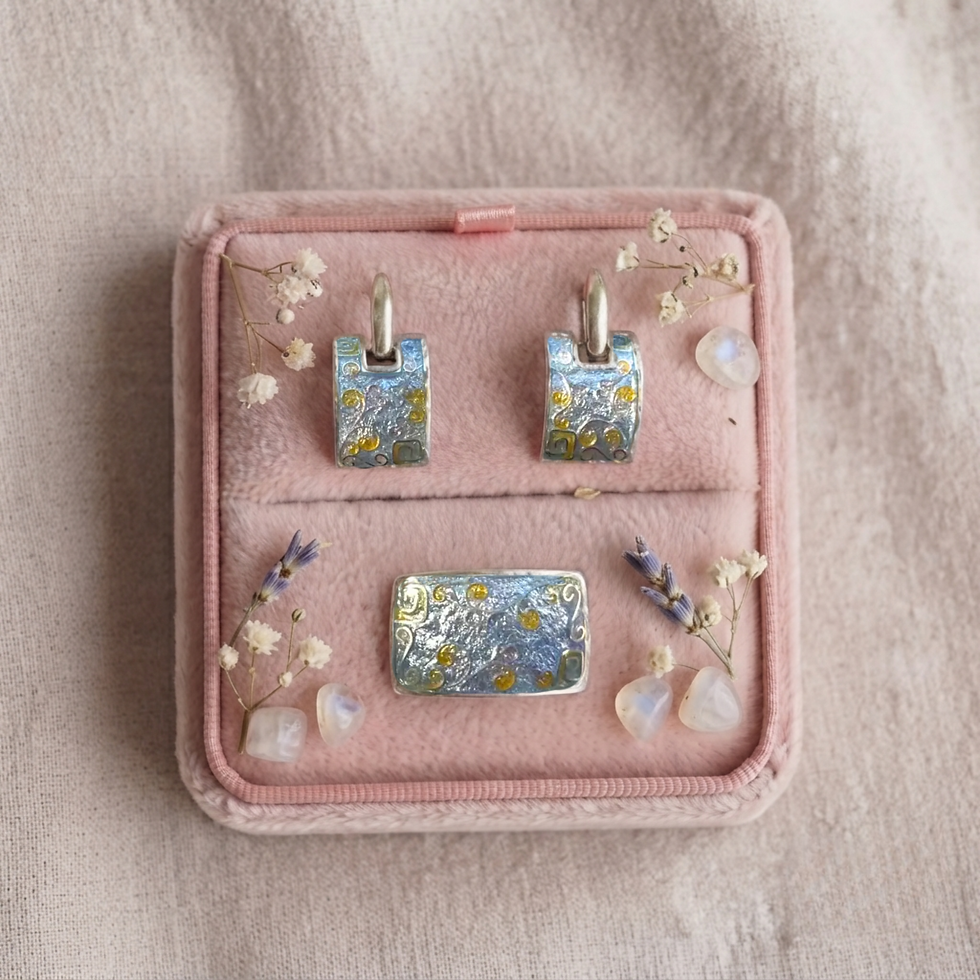 Thumbnail: Handmade Cloisonne Enamel Jewelry Set , Sterling Silver Cloisonne Set