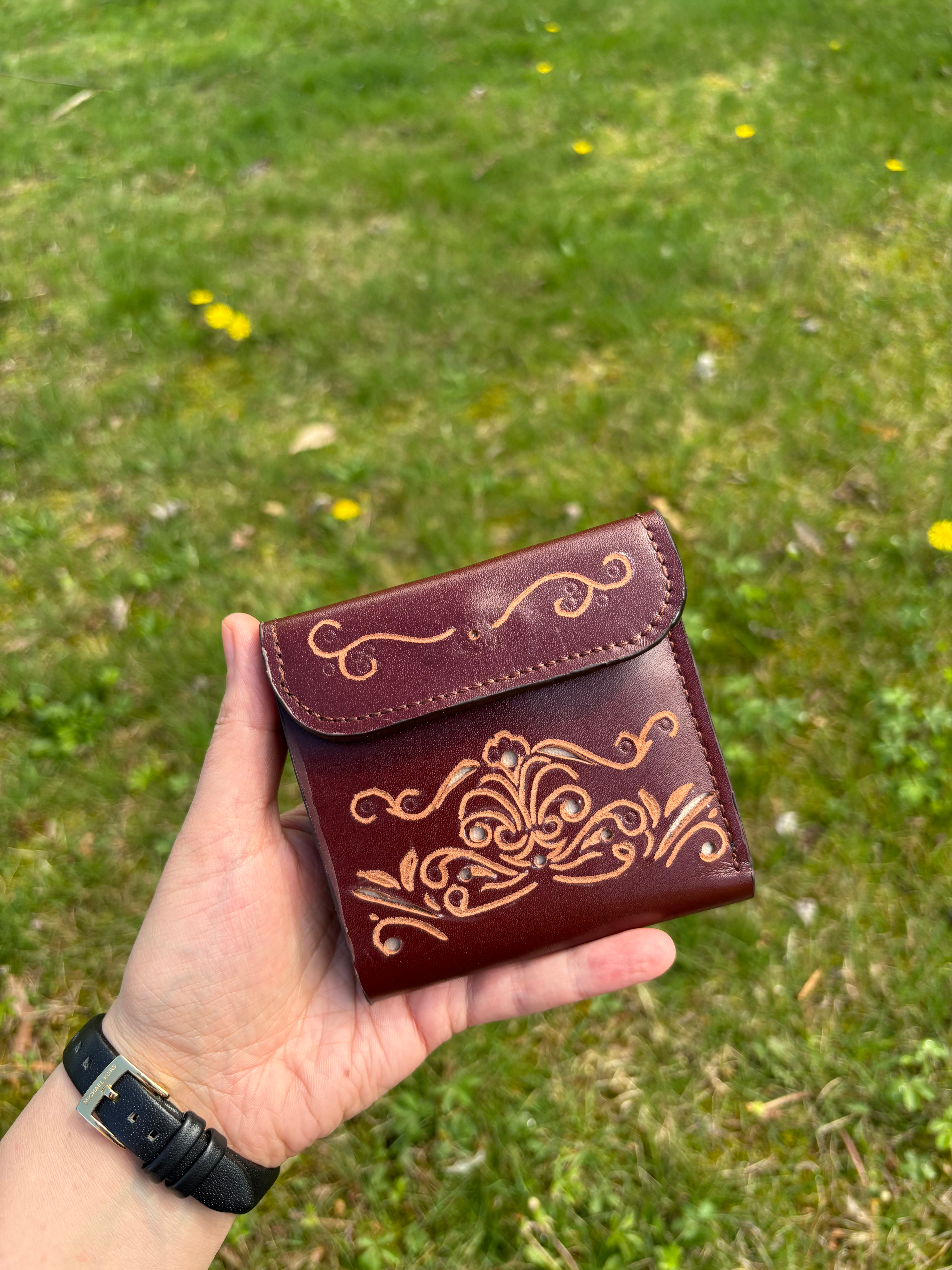 Handmade Deep Carved / Tooled Full Grain Cowhide Leather Women’s wallet