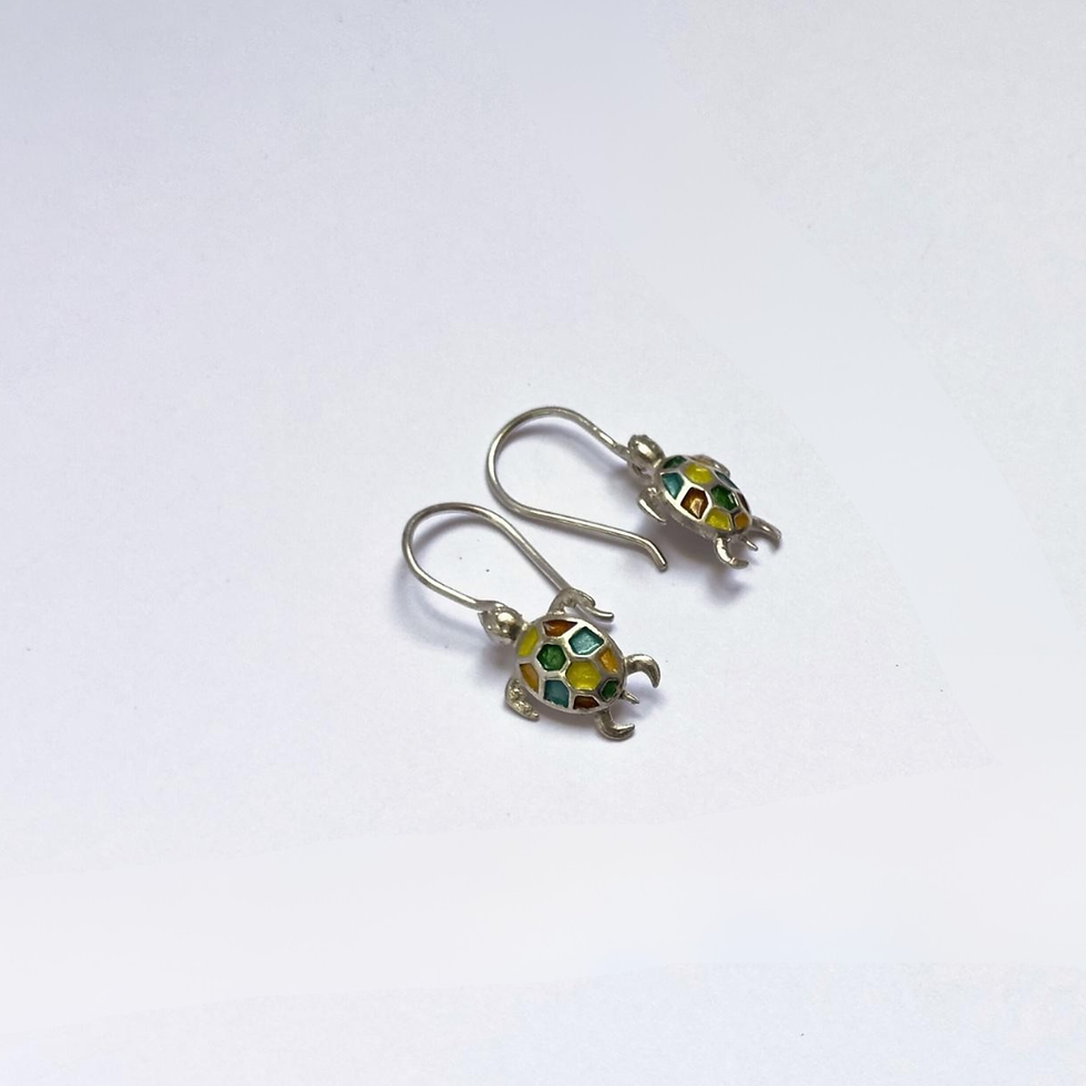Thumbnail: Handmade Cloisonne Enamel Jewel Set. Sterling/Fine silver, Colorful Turtle Jewel