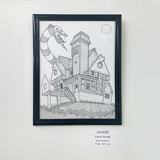 Detailed pencil drawing of the Deetz house from "Beetlejuice"