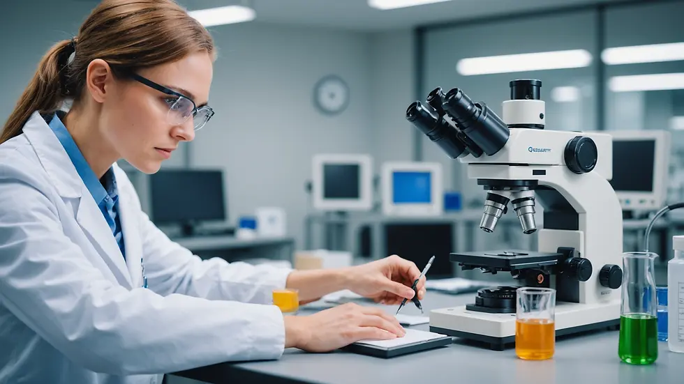 Eye-level view of quality assurance testing in a laboratory
