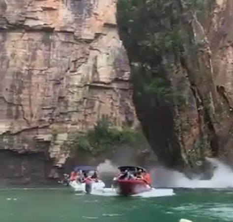 Tragédia: desmoronamento de rocha atinge lanchas e deixa mortos e feridos em Capitólio