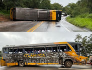 Ônibus tomba na BR-262 em Ibiá e deixa nove feridos