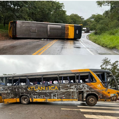 Ônibus tomba na BR-262 em Ibiá e deixa nove feridos