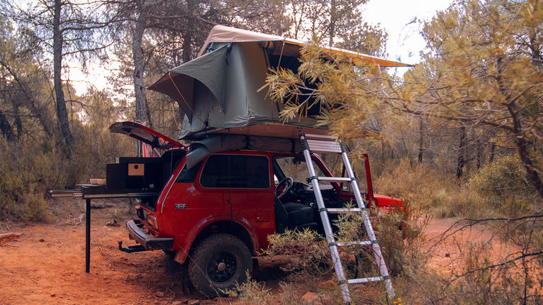 Lada Niva camperized rent Barcelona Advantura