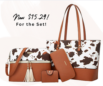 YTL Women Fashion Handbags Wallet Tote Bag Shoulder Bag Top Handle Satchel Cow Print Purse Set 4pcs