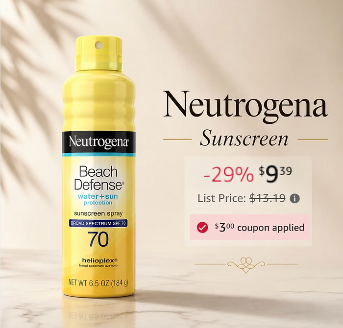 Neutrogena Beach Defense Sunscreen Spray SPF 70 Broad Spectrum UVA UVB Protection Lightweight Water Resistant up to 80 Minutes Beach-Strength Sun Protection for Whole Family, 6.5 oz