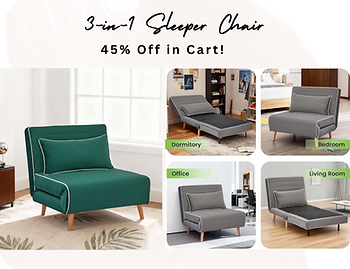 VIREOHUB 3-in-1 Convertible Sleeper Chair, Futon Sofa Bed with Pillow & Adjustable Backrest, Recliner Sleeper Sofa for Small Spaces, Living Room, Bedroom or Office, Green