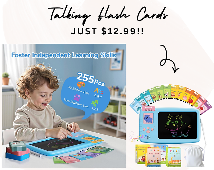 ZONSTVYS Talking Flash Cards for Toddlers: 2-in-1 LCD Writing Tablet Kids - Montessori Language Learning with 510 Words - Autism & Speech Therapy Toys for Children Gifts, Blue