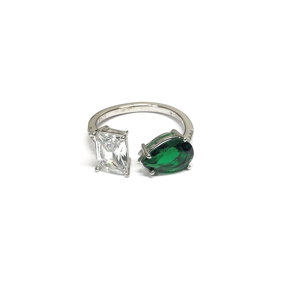 Miniaturbild: Anello contrariè con pietra a goccia e rettangolare