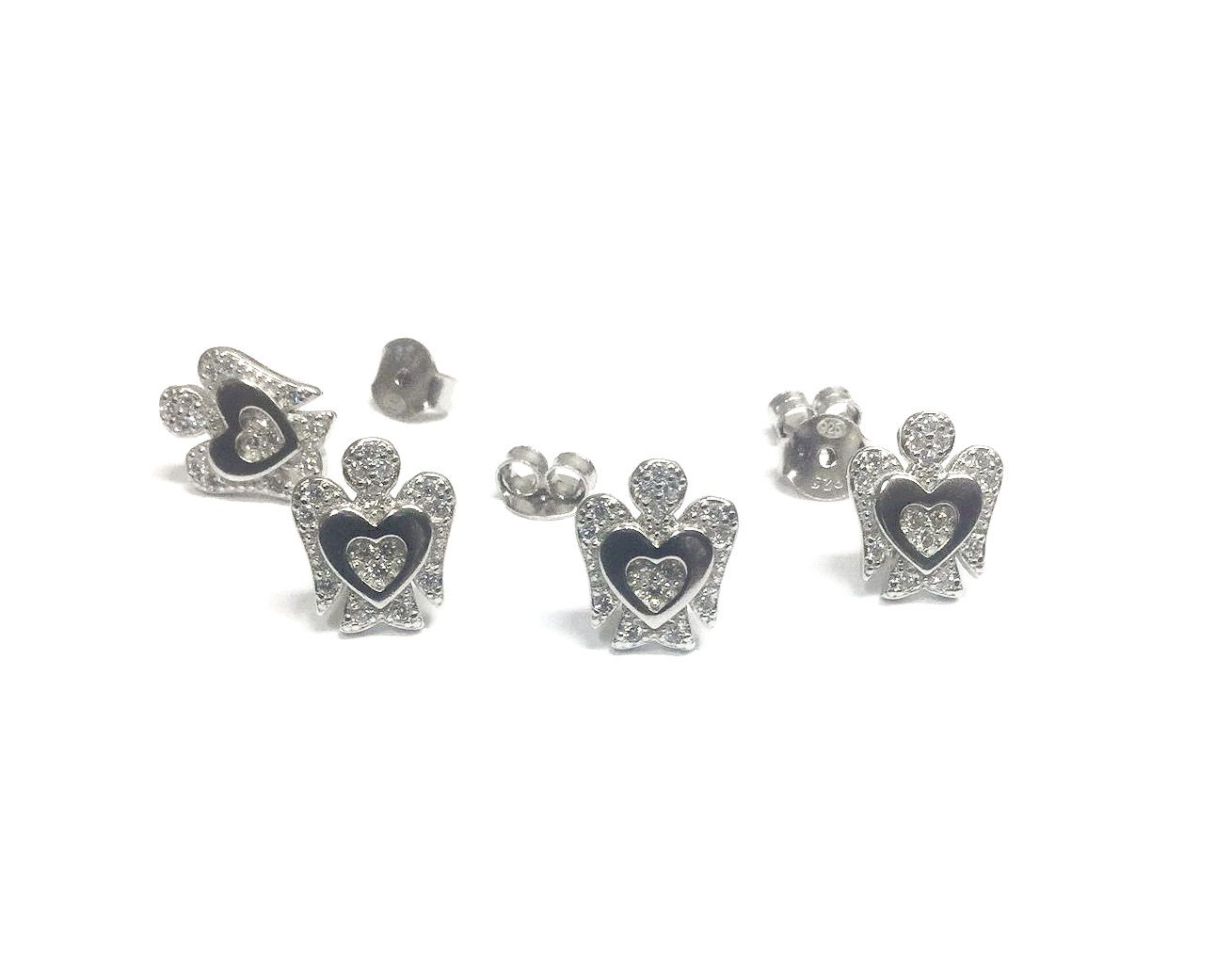 Orecchini a lobo angioletti con zirconi (2 paia)