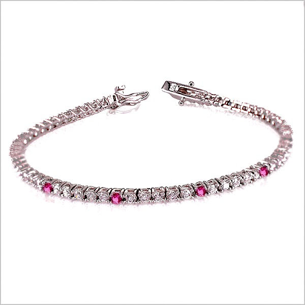 Miniature : Bracciale tennis 2mm con 5 pietre bianche e una color