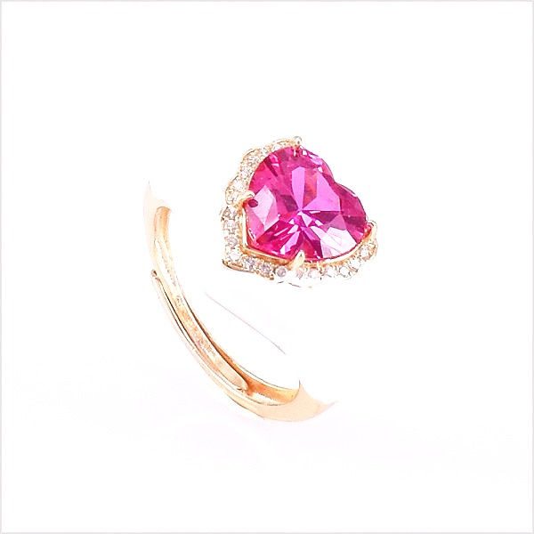 Miniatura: Anello regolabile con smalto bianco e pietra colorata a cuore
