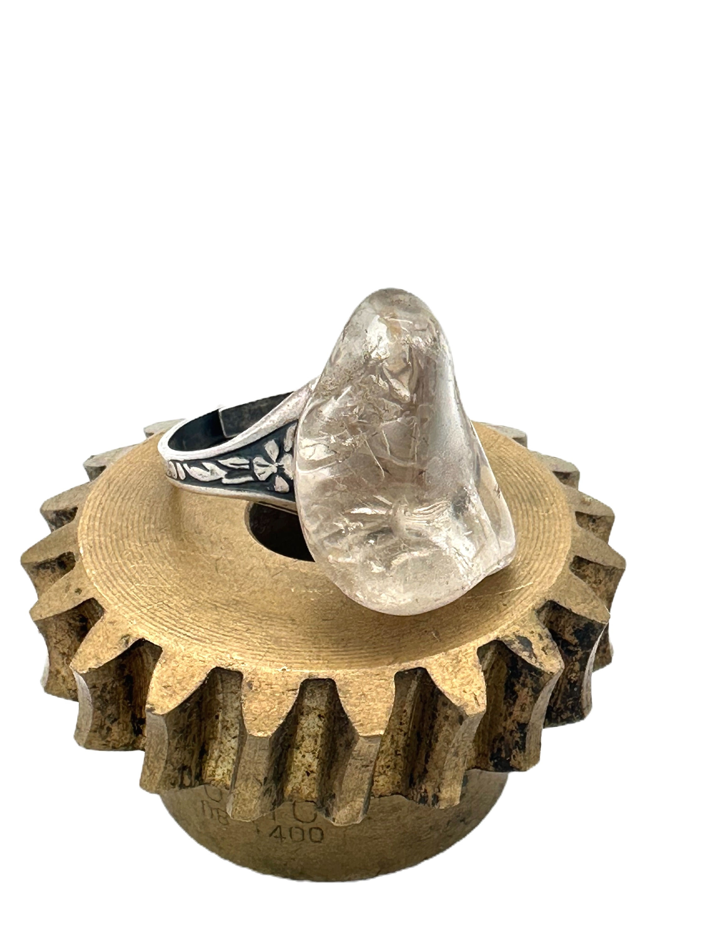 Handcrafted ring adorned with a genuine clear quartz stone for purification and clarity.