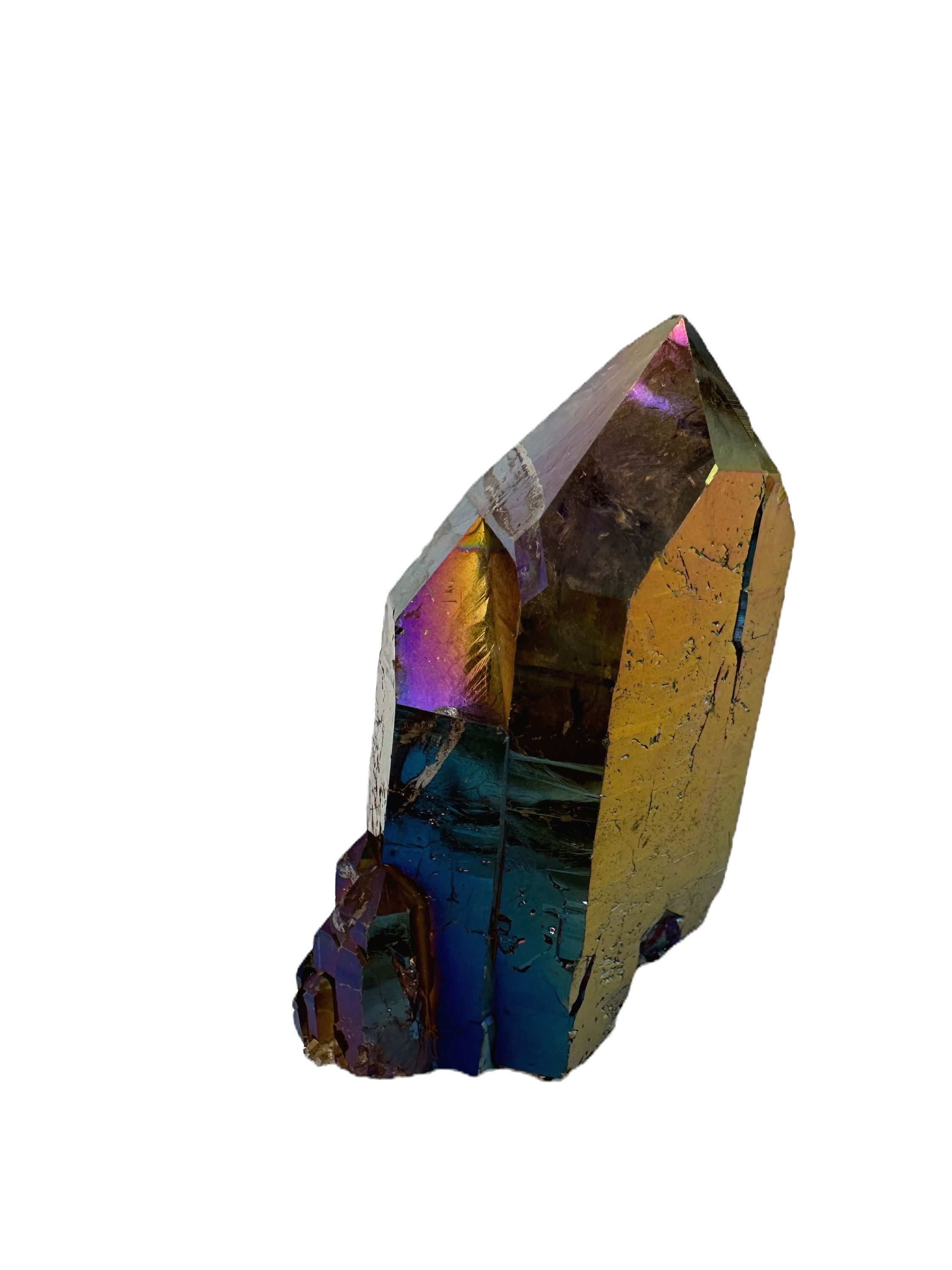 Unique Brazilian Titanium Plated Quartz crystals, symbolizing strength and transformation.