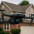 Aerial roof inspection with a drone over a suburban home in Berks County PA
