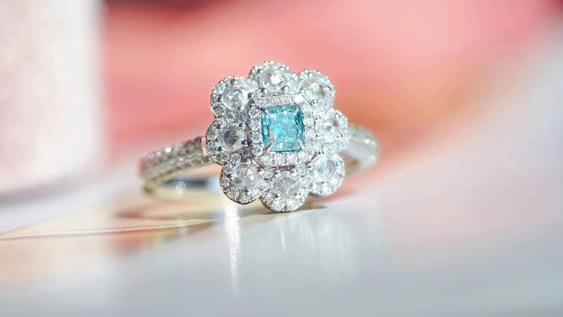 Cushion Cut Blue Diamond Ring 0.29ct