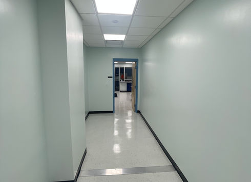 Long, empty school hallway