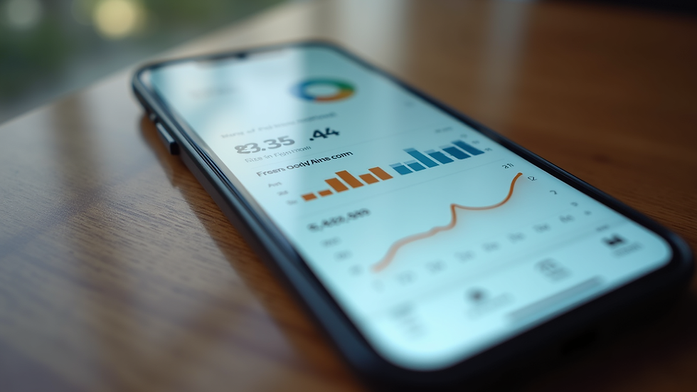 Eye-level view of a smartphone displaying social media analytics