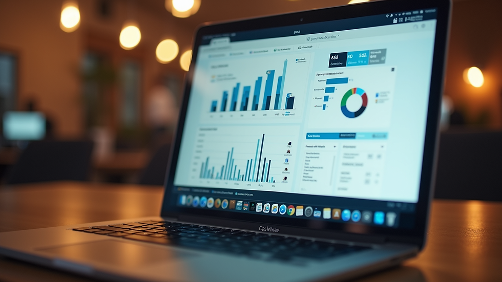 Eye-level view of a laptop screen showing a content marketing dashboard