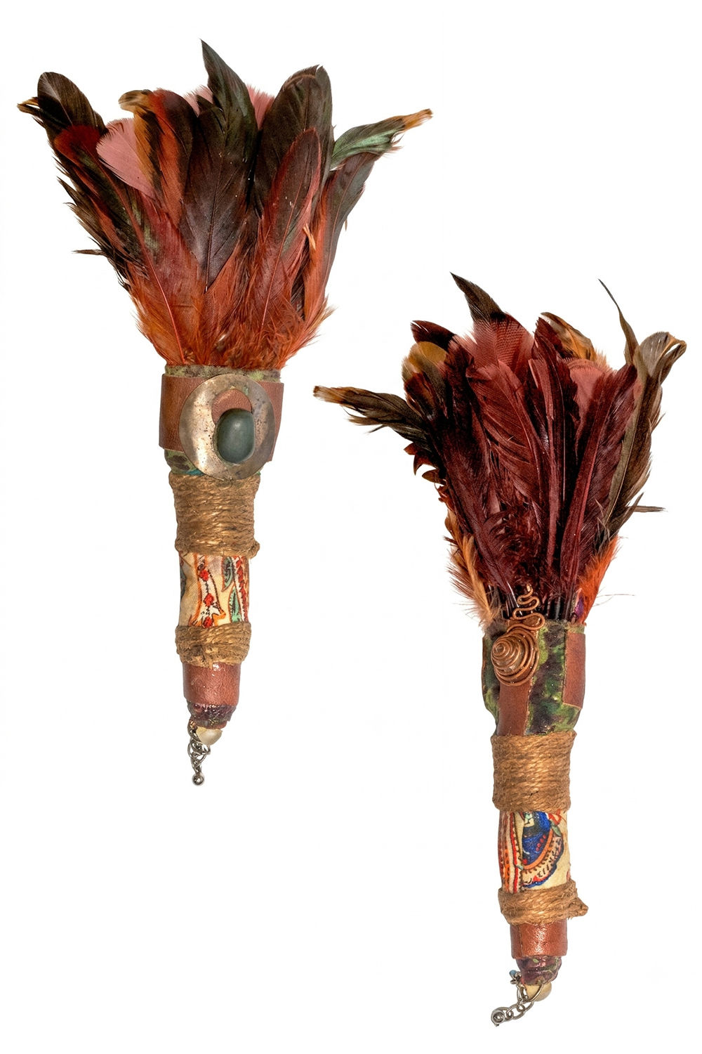 Brass Accent & Crimson Feather Handcrafted Smudging Fan