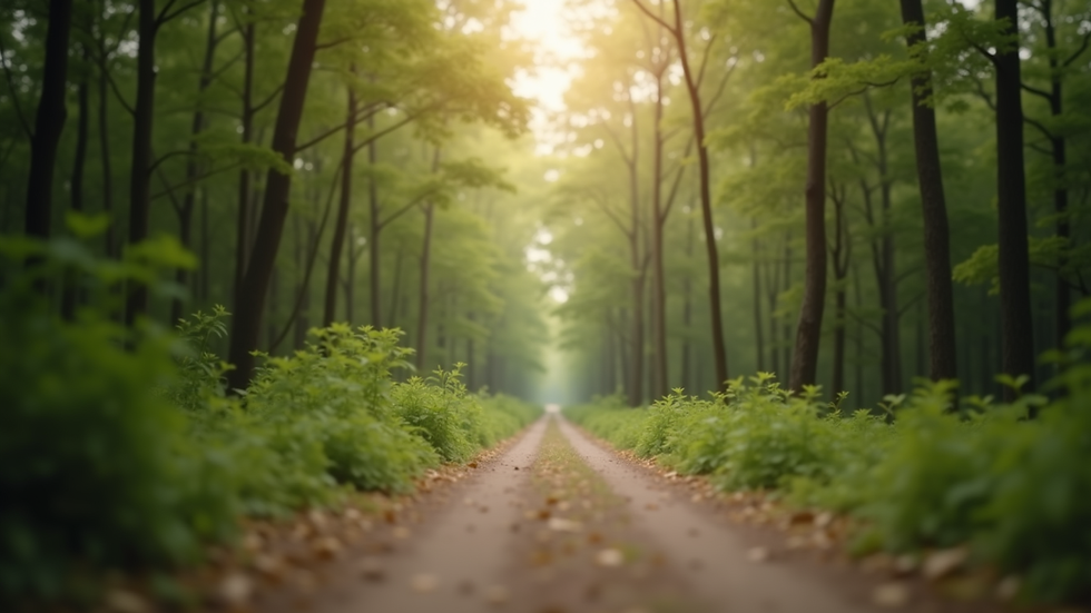 Close-up view of a serene nature path surrounded by trees