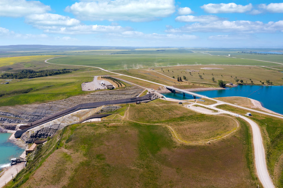 reservoir and hydroelectric dam in southern alberta