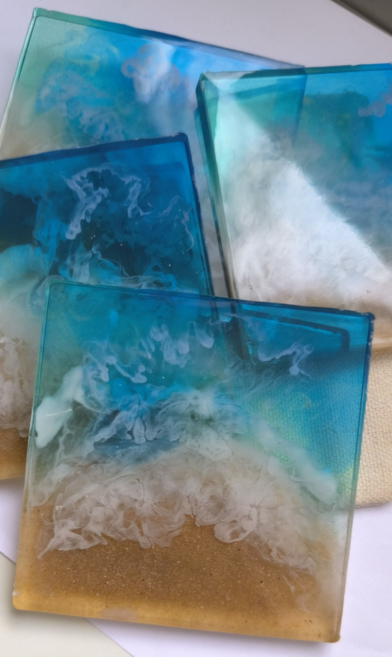Lot de 4 sous-verre effet mer (forme carré)