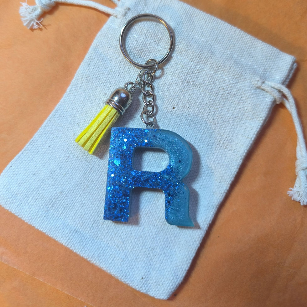 Miniatura: Porte-clés lettre R en résine personnalisable avec prénom bleu