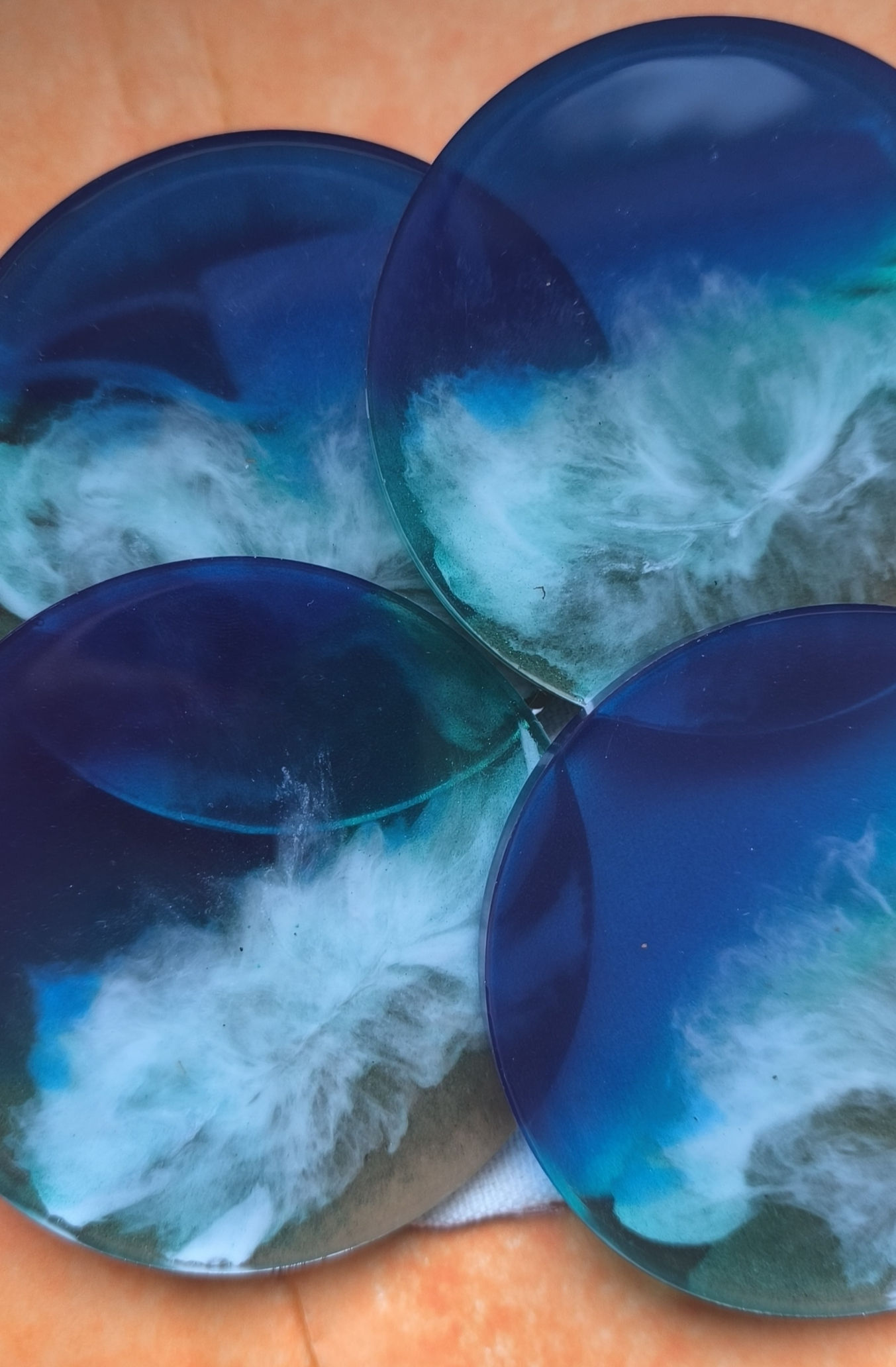 Lot de 4 sous-verre effet mer (forme rond)