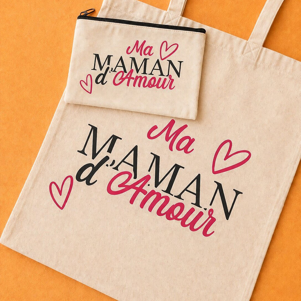 Miniatura: Sac en coton et trousse assortie personnalisés motif Ma maman d'amour