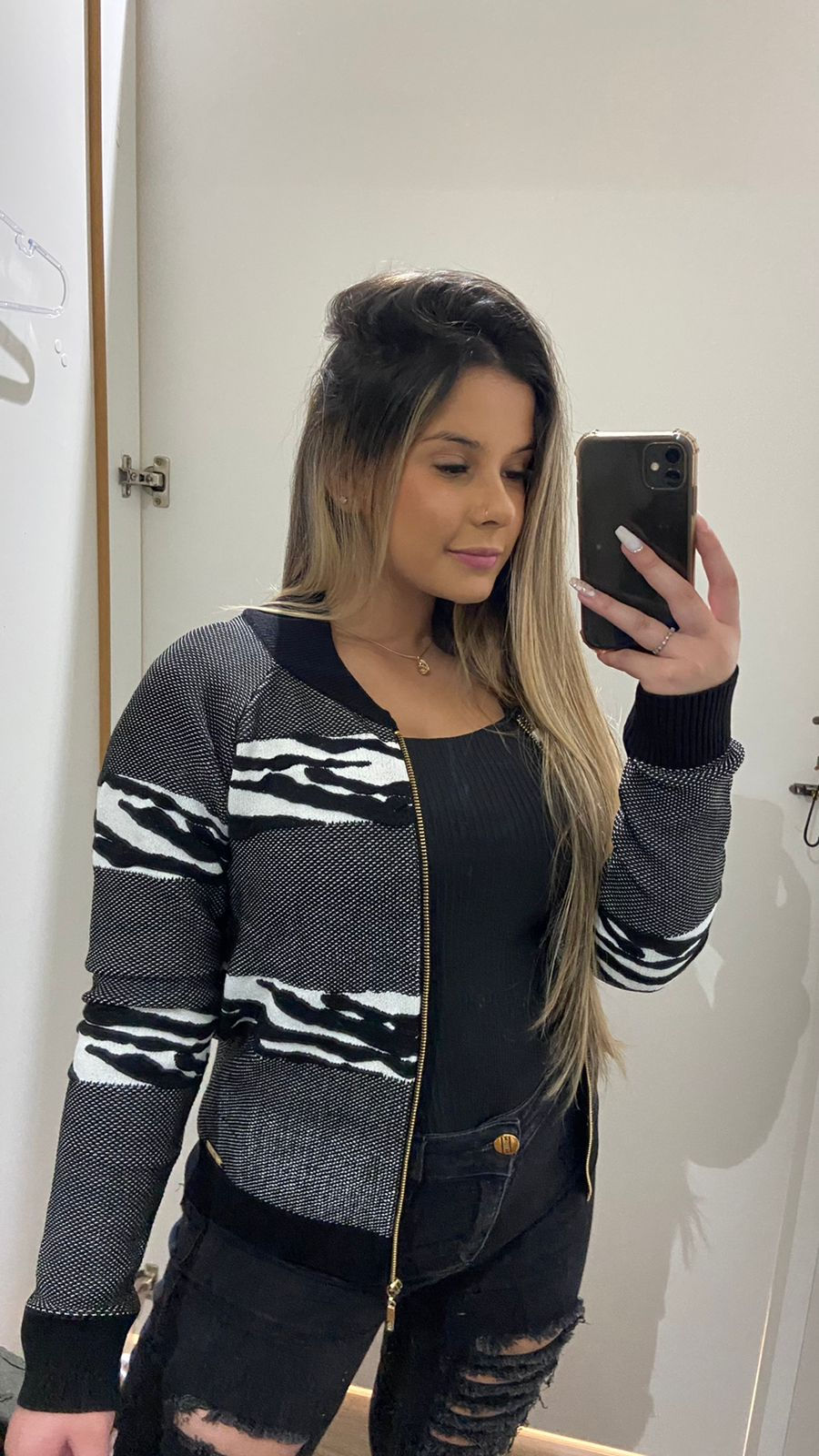 Miniatura: Jaqueta Bomber Tricot Bordada