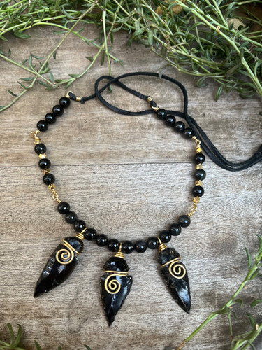 Yei Itzli obsidian spear necklace / headpiece | Children of Venus