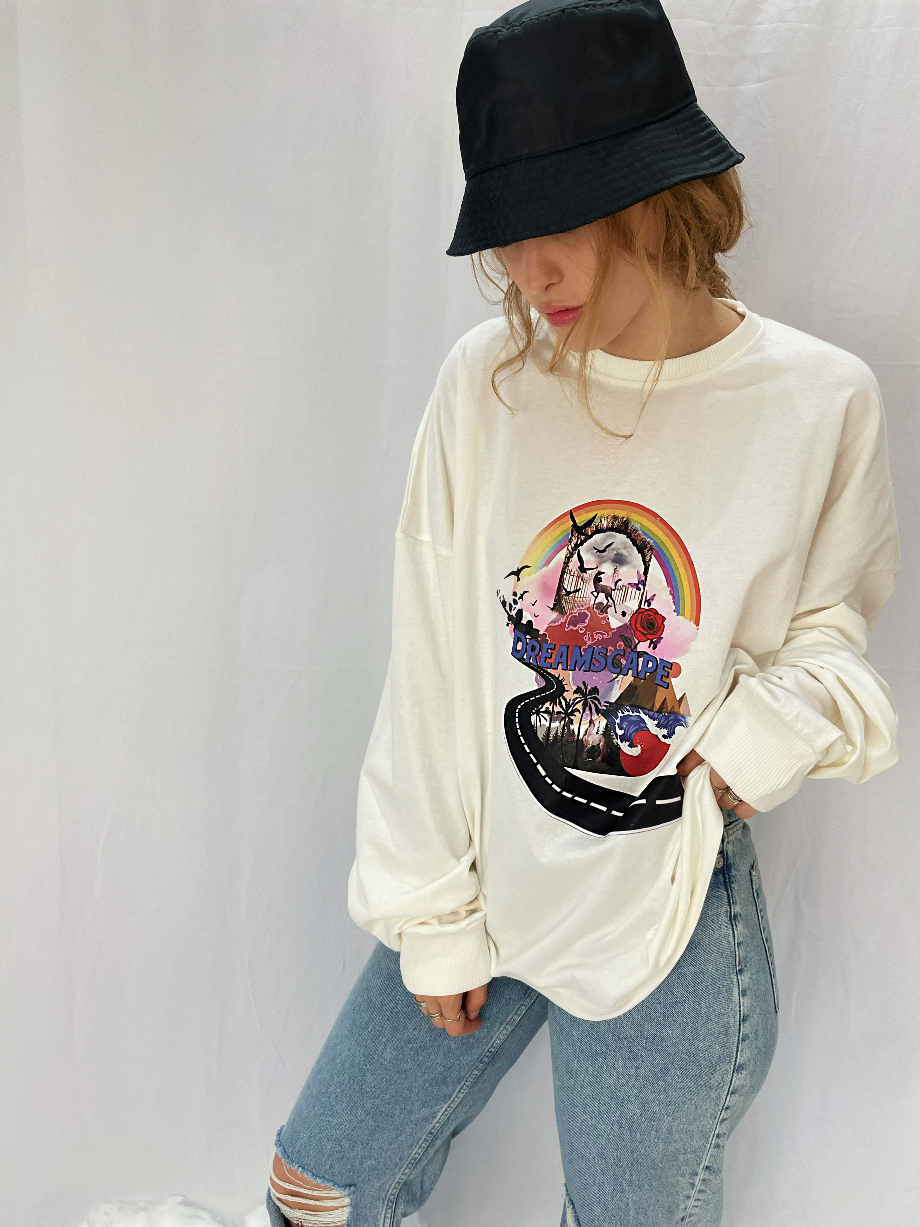 Oversized long sleeve tee in ivory