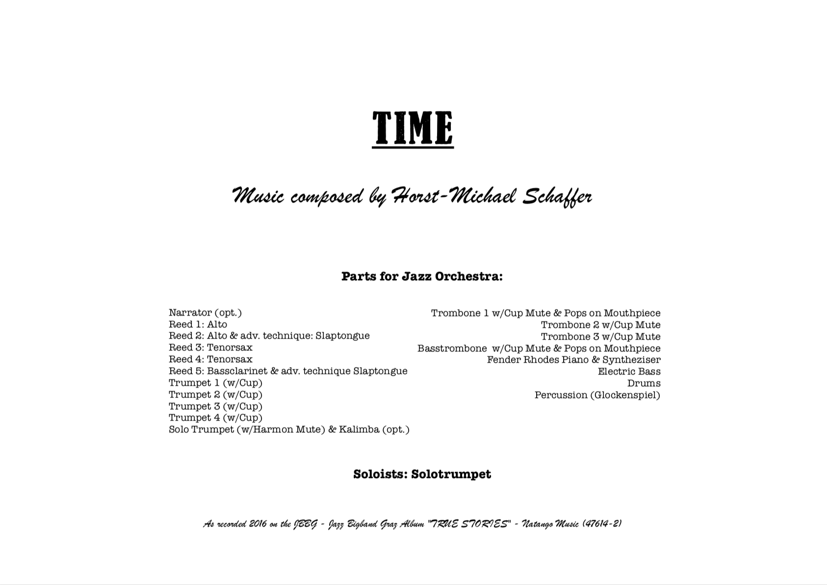 "TIME" - Music for Jazzorchestra (Score & Parts)