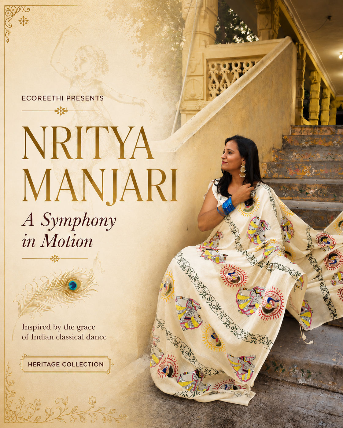 Nritya Manjari - (Ivory)Hand Crafted Kurthi Dupatta