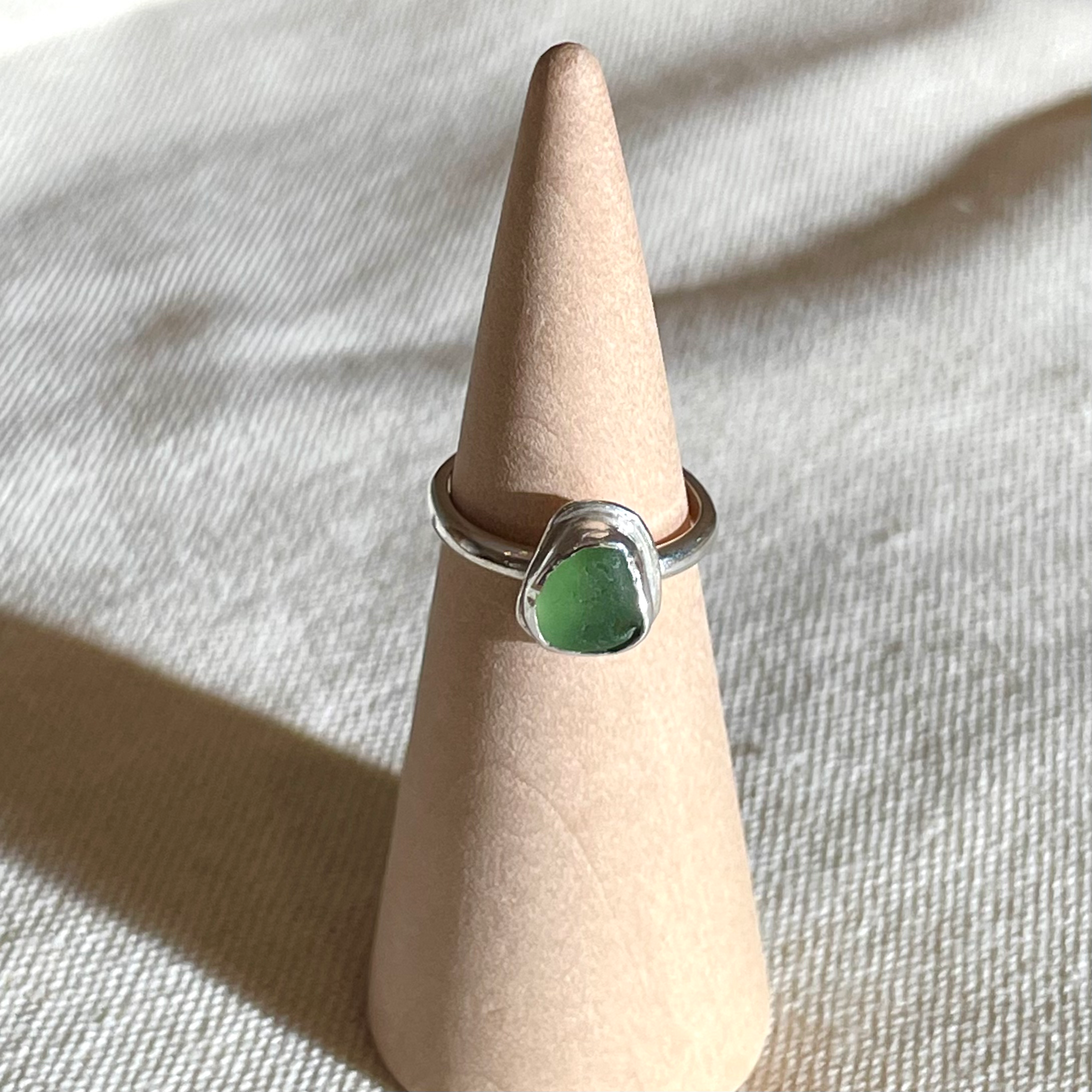 Bright green Seaglass Ring