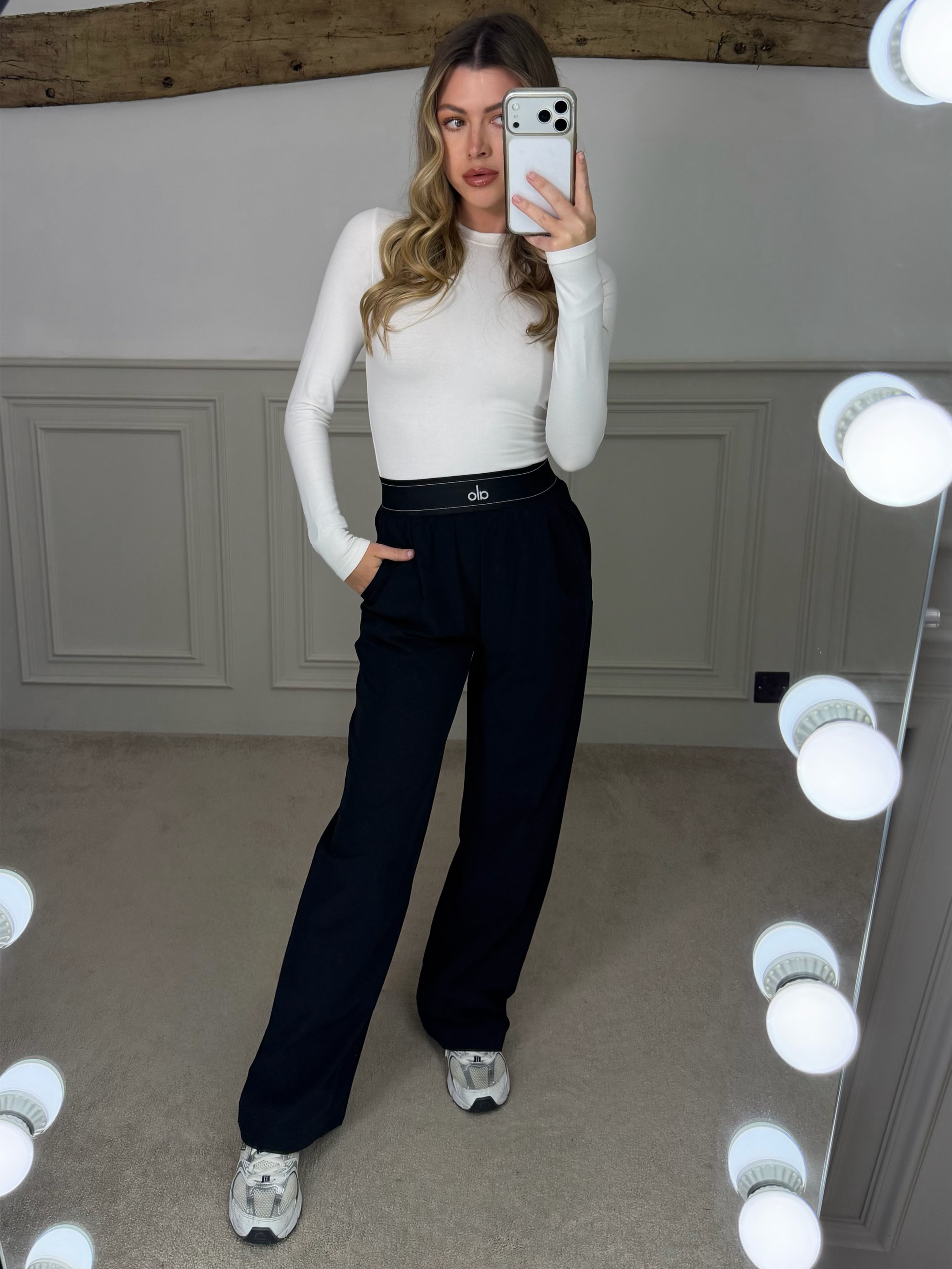 YOGA Black Suit Up Pants with Waistband & Reflective Icon 