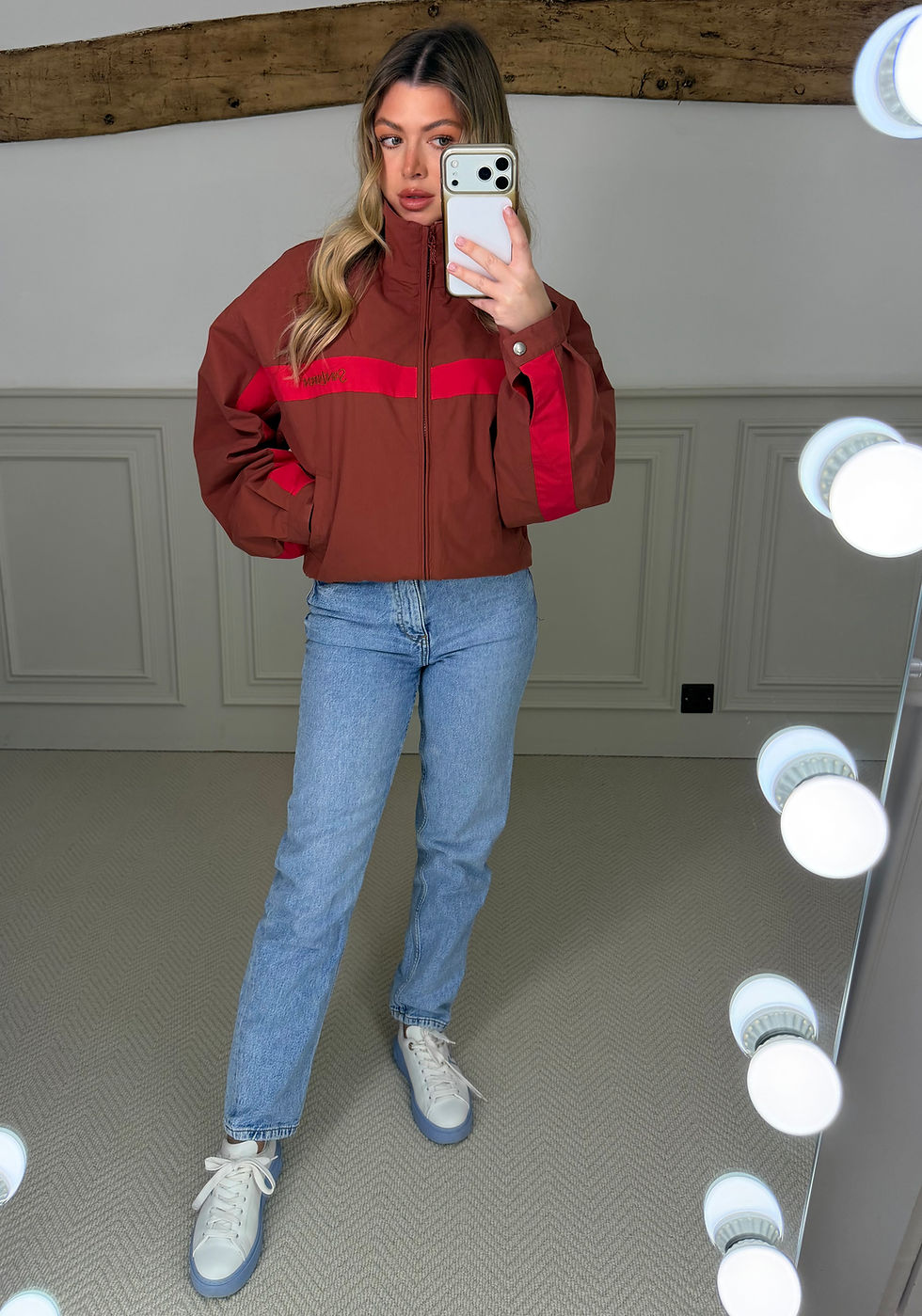 Thumbnail: Canvas Cognac & Crimson Zip Up Track Jacket - LIMITED