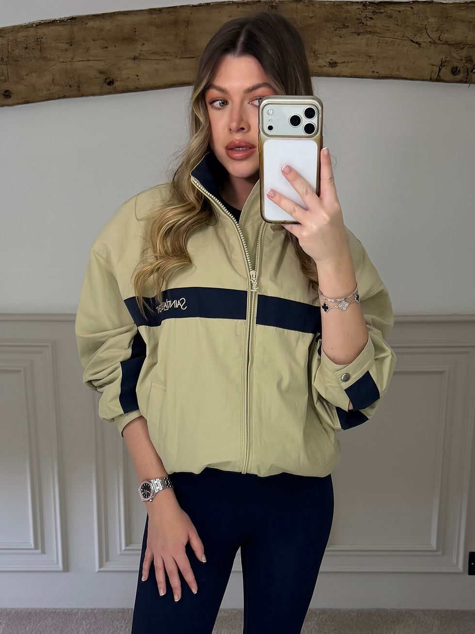 Thumbnail: Canvas Beige & Navy Zip Up Track Jacket 