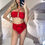 Thumbnail: MAGDA Red Bikini Set with Large Flower Details