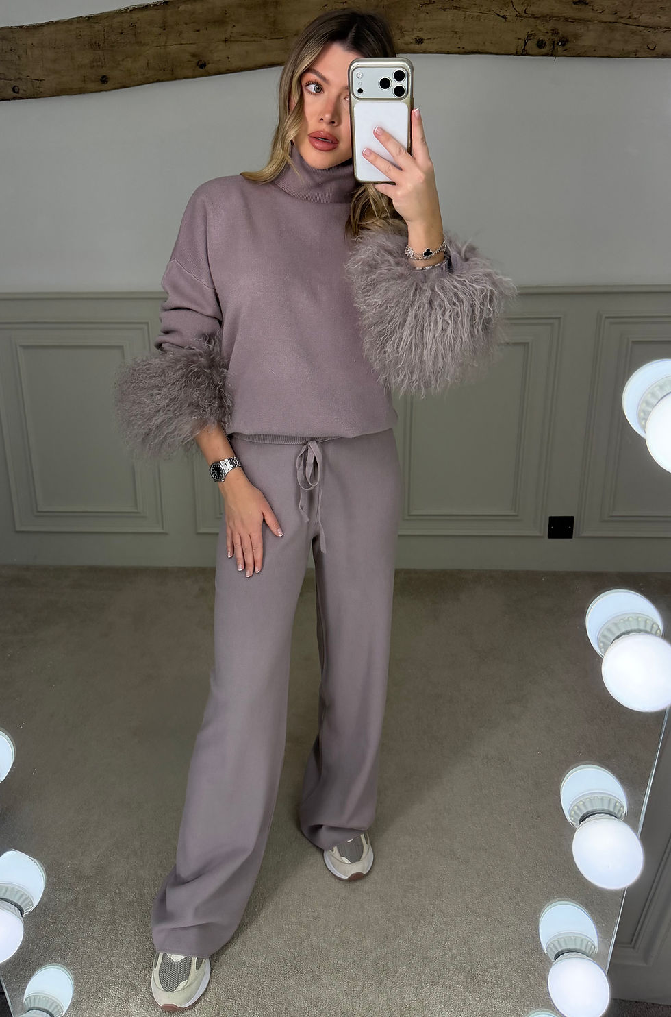 Thumbnail: Light Mauve Mongolian Fur Luxury Tracksuit - LIMITED