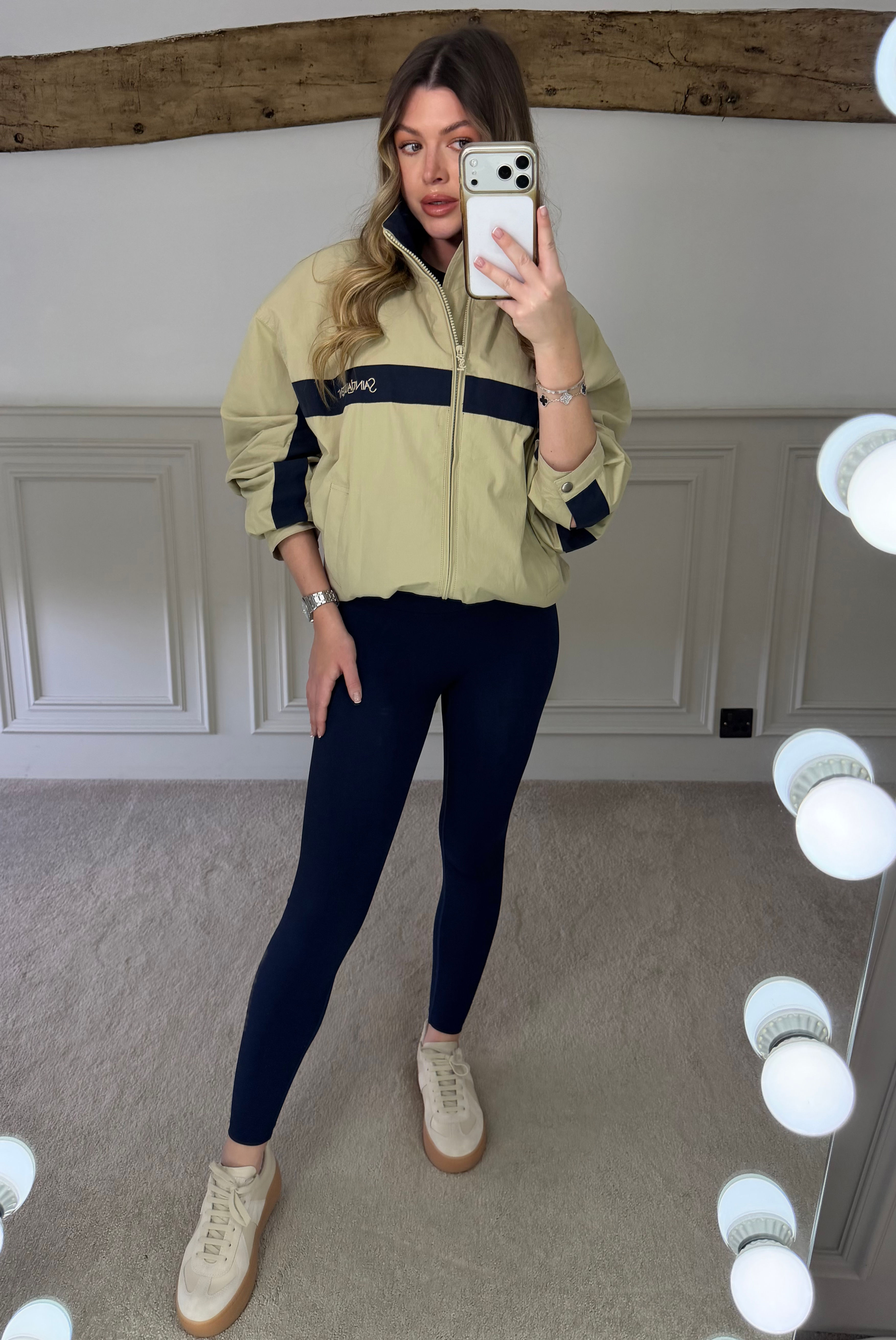 Canvas Beige & Navy Zip Up Track Jacket 