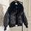 Thumbnail: BLACK Oversized Pilot Jacket with Fur Collar 