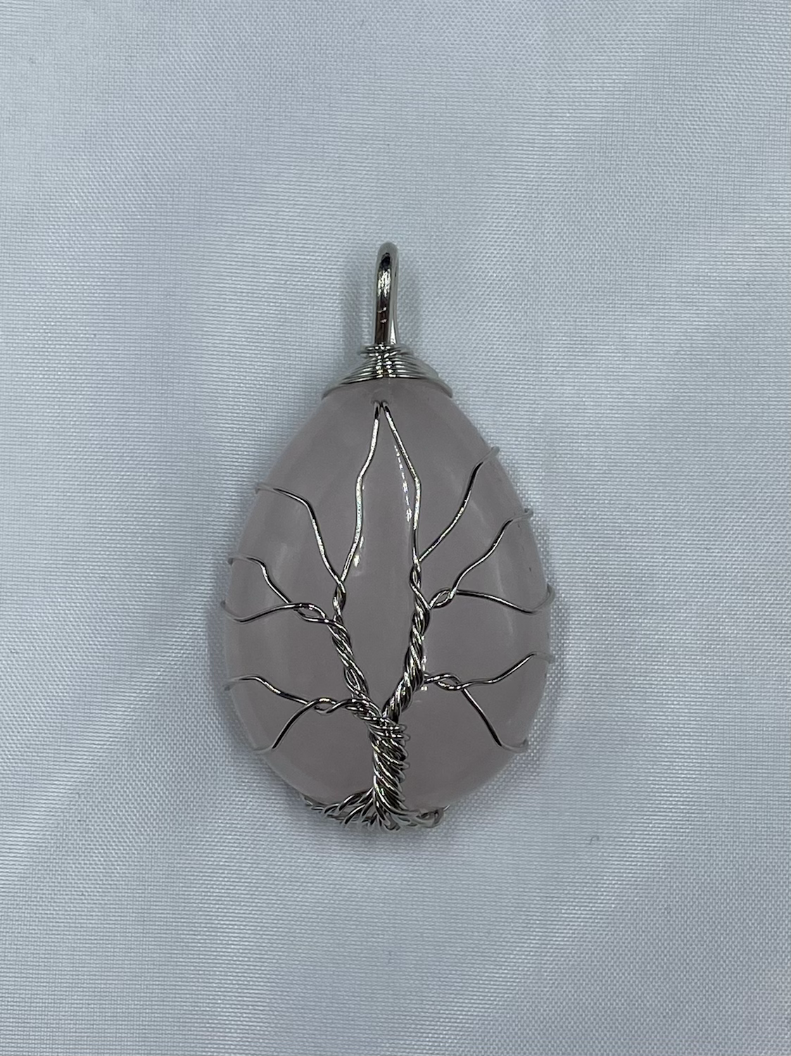 Rose Quart Pendant/Tree of Life/Silver Plated