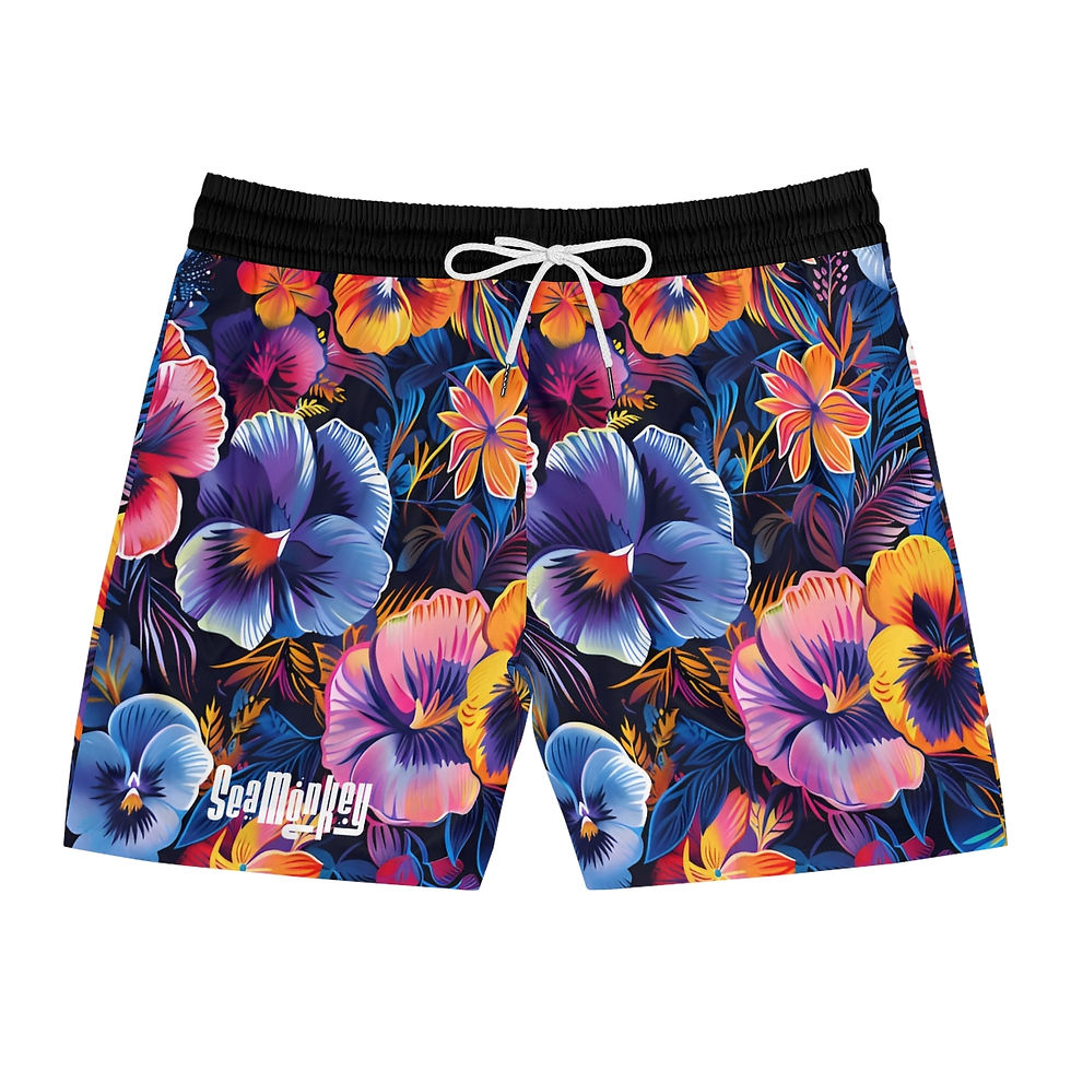 Thumbnail: Black Floral - Men's Mid-Length Swim Shorts