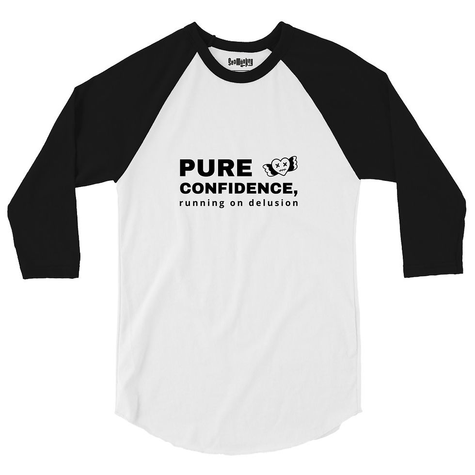 Thumbnail: Confidence + Delusion - Unisex Raglan Tee