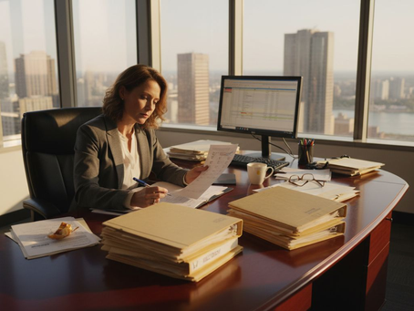 Compliance manager reviewing regulatory checklist at desk