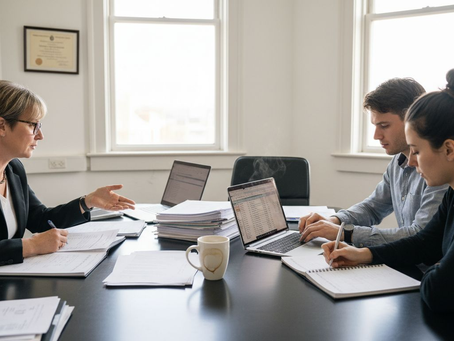 Compliance team meeting at conference table